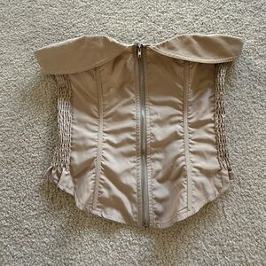 PrettyLittleThing Beige Strapless Corset Bustier Top